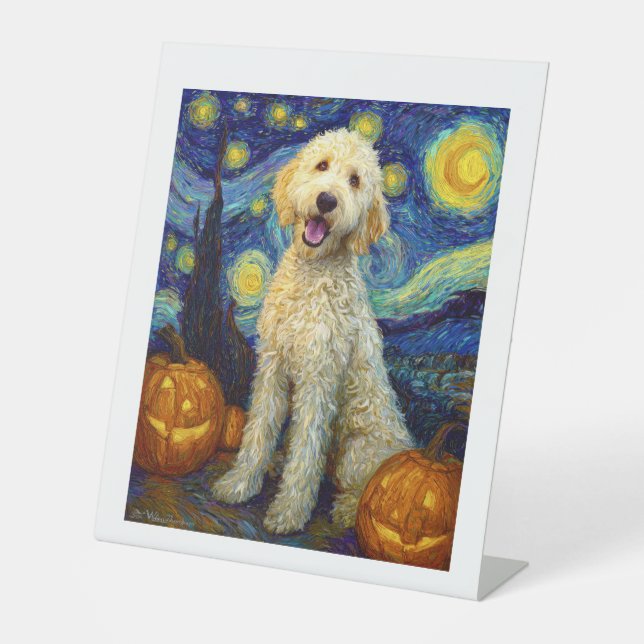 Signe De Table Goldendoodle Cute Dog Halloween Jack O Lantern Pum (Recto)