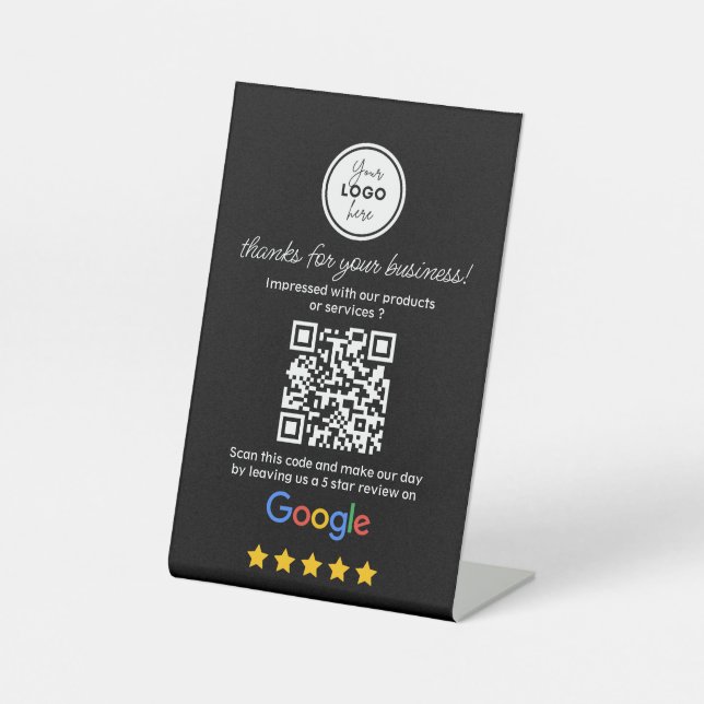 Signe De Table Google Avis avec lien QR Code noir (Recto)