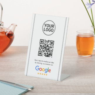 Signe De Table Google Reviews QR Code Elegant Custom Logo