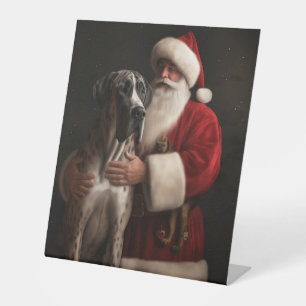 Signe De Table Grand Danois avec le Père Noël Noël Festif