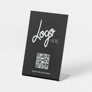 Signe De Table Grand logo QR Code Menu Minimal Noir