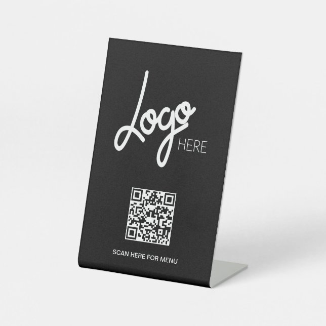 Signe De Table Grand logo QR Code Menu Minimal Noir (Recto)