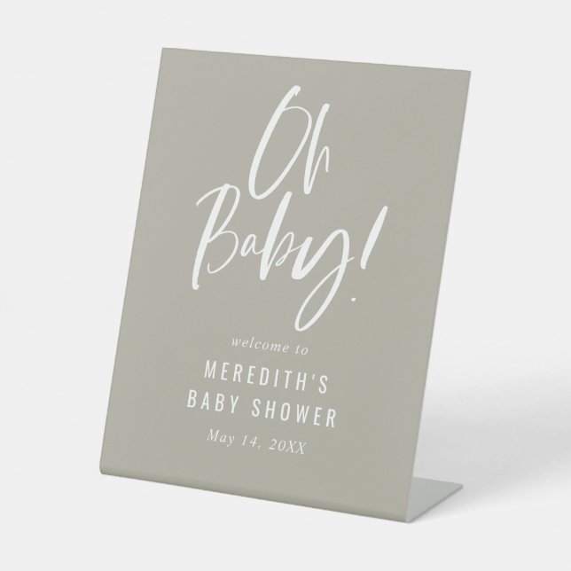Signe De Table Gray Simple Calligraphie Baby shower neutre (Recto)
