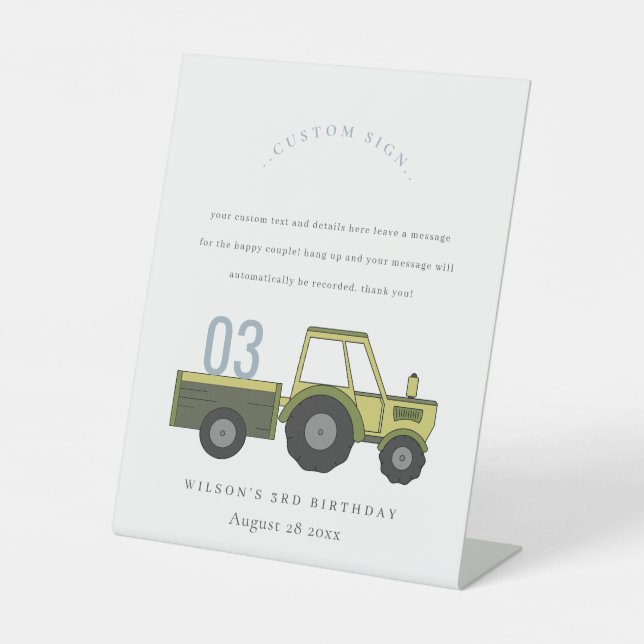 Signe De Table Green Blue Farm Tracteur Anniversaire de enfant Cu (Recto)