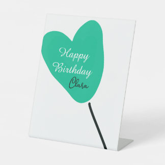Signe De Table Green heart happy birthday white black balloon kid