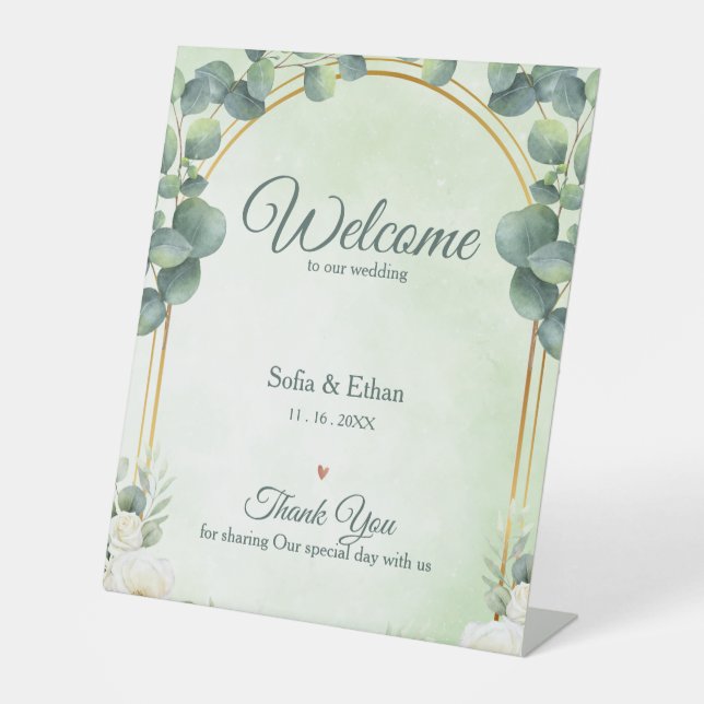Signe De Table Greenery Eucalyptus Floral Welcome to Our Wedding  (Recto)