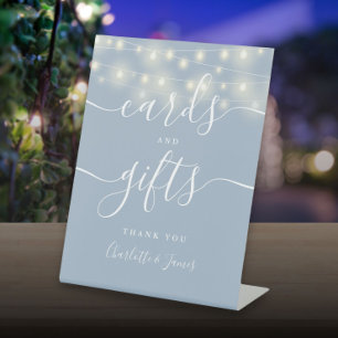 Signe De Table Guirlande Lumineuse Cartes Et Cadeaux Bleu Poussié