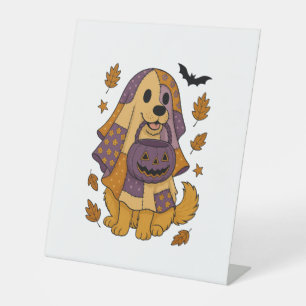 Signe De Table Halloween fantôme de chien d'or