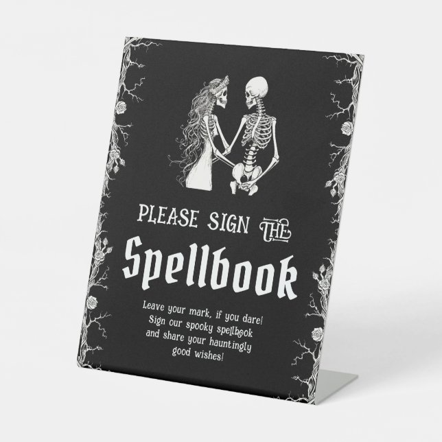 Signe De Table Halloween gothique noir Veuillez signer le grimoir (Recto)