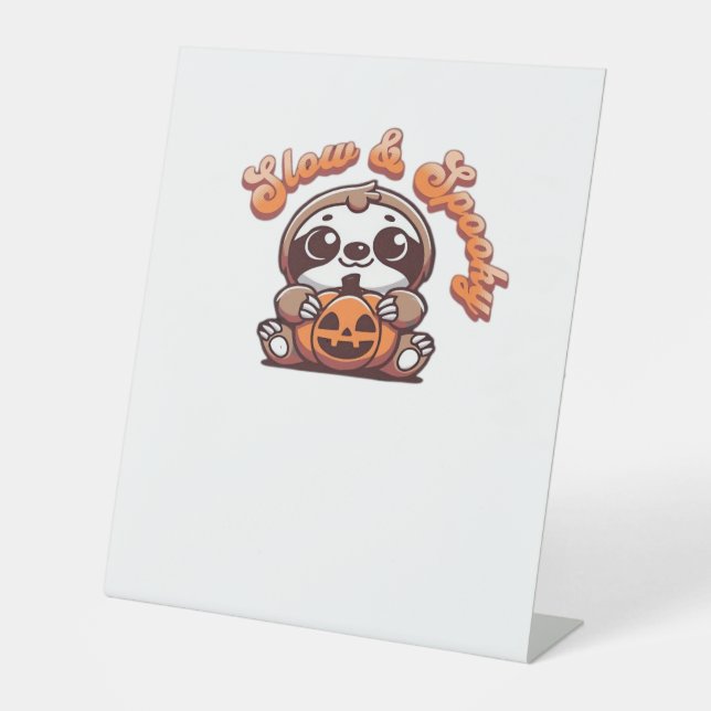 Signe De Table Halloween Sloth Lent et Éffrayant mignonne Citroui (Recto)