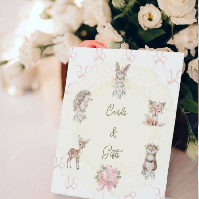 Signe De Table Hand Drawn Coquette Ribbon Woodland Baby Shower  (Créateur téléchargé)
