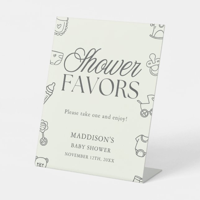 Signe De Table Hand Drawn Minimalist Baby Shower Favors (Recto)