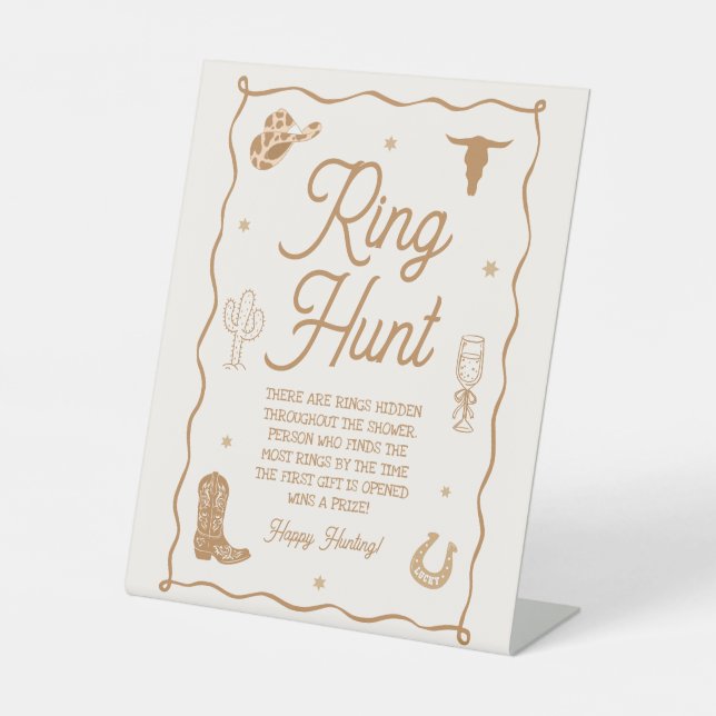 Signe De Table Hand Drawn Western Bridal Shower Ring Hunt Game (Recto)