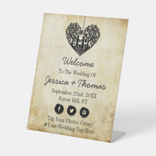 Signe De Table Hanging Heart Tree Vintage Mariage Bienvenue