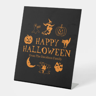 Signe De Table Happy Halloween nom personnalisé noir orange déc