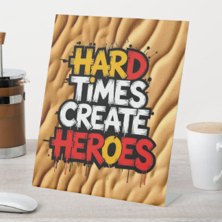Signe De Table "Hard Times Create Heroes" Typography Sayings