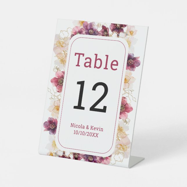 Signe De Table Hellebore Floral Burgundy Wedding Table Number (Recto)