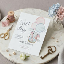 "Hello Baby" Elephant Hot Air Balloon Baby Shower 
