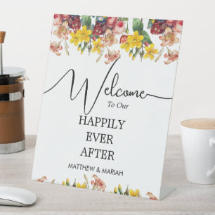 Signe De Table Heureux toujours après Floral Nature Mariage Bienv