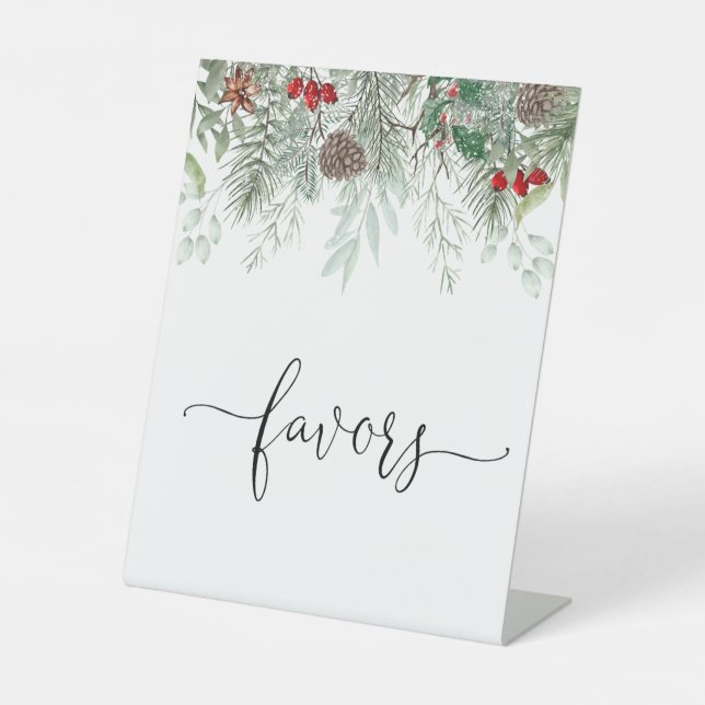 Signe De Table Hiver À feuillage persistant Pine Baby shower Fave (Recto)