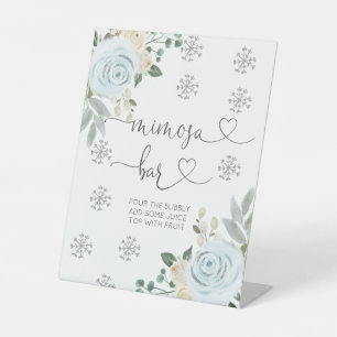 Signe De Table Hiver Blanc Floral Flocon de neige Mimosa Bar
