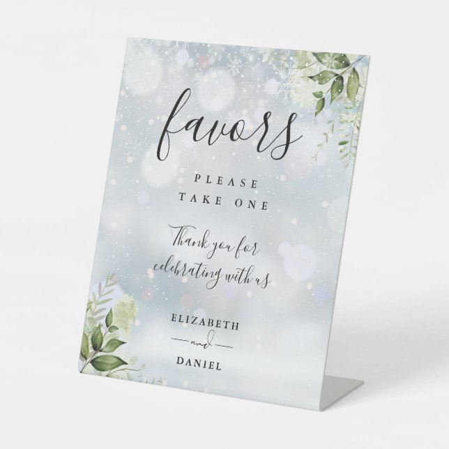 Signe De Table Hiver Floral Verdure Script moderne Faveurs (Recto)