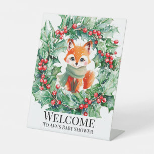 Signe De Table Hiver Red Fox Green Berries Baby shower Bienvenue