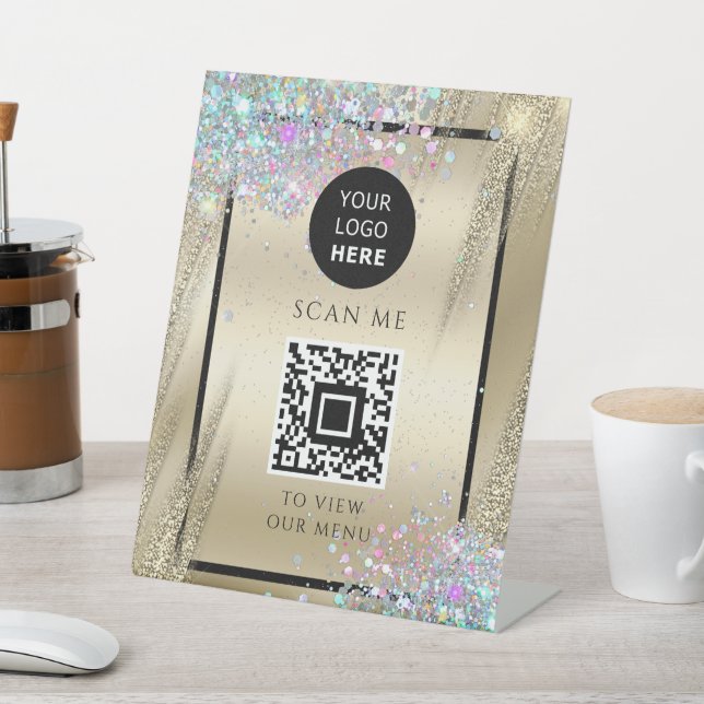 Signe De Table Holo Parties scintillant Business QR Code Logo Or  (In SItu)