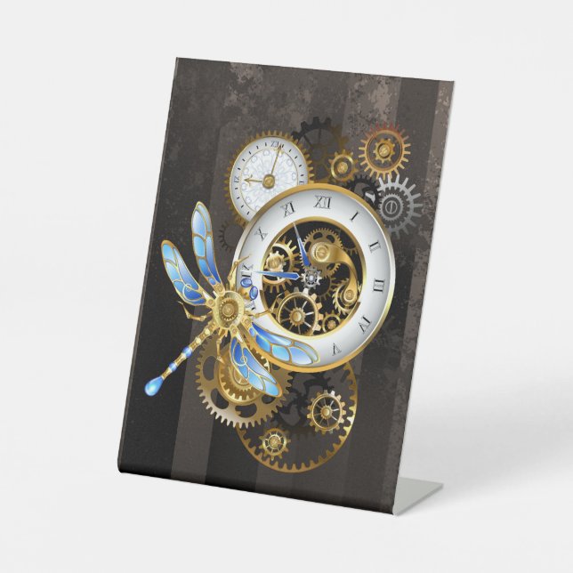 Signe De Table Horloge à vapeur avec libellule mécanique (Recto)