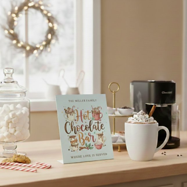 Signe De Table Hot Chocolate Bar Personalized Pedestal Sign (Celebrate the holiday this season with this beautiful personalized hot cocoa bar sign! )