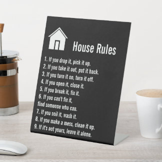 Signe De Table House Rules Modèle noir et blanc