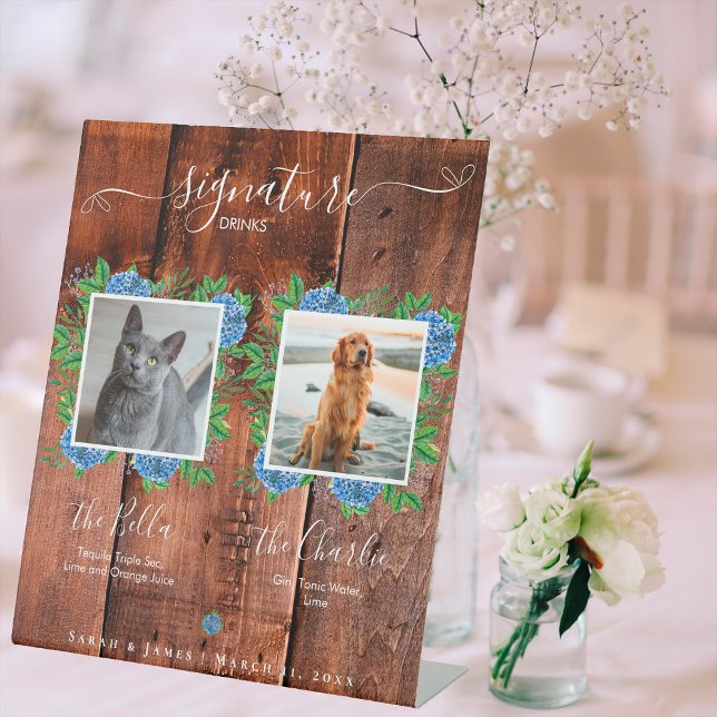 Signe De Table Hydrangea Rustic Wood Mariage Photo Boire Signet A (Créateur téléchargé)