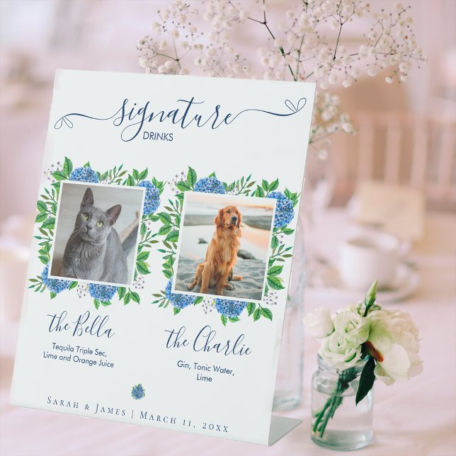 Signe De Table Hydrangeas Mariage Photo Animaux de compagnie Sign (Créateur téléchargé)