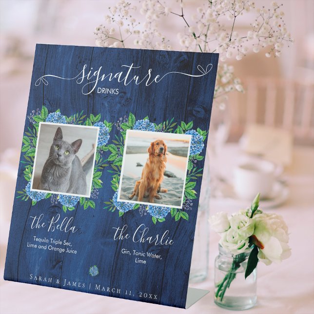 Signe De Table Hydrangeas Wood Mariage Photo Animaux de compagnie (Créateur téléchargé)