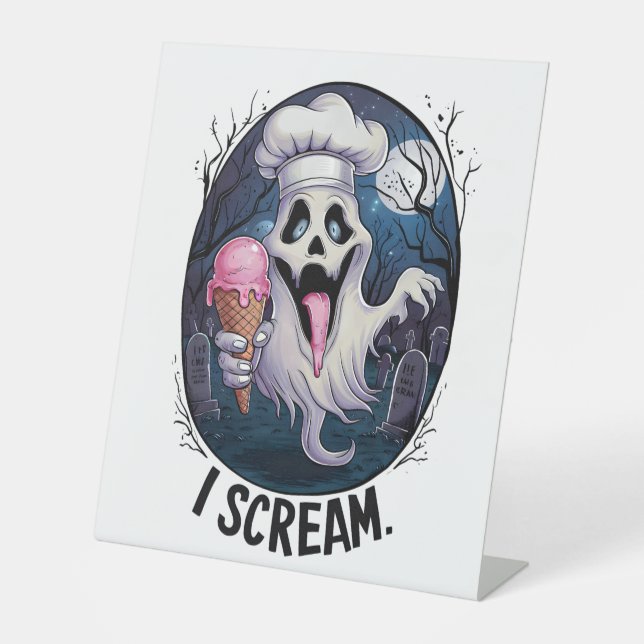 Signe De Table "I Scream" Funny Ghost Chef Halloween Ice Cream St (Recto)
