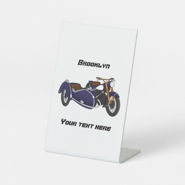 Signe De Table Illustration de moto pourpre Sidecar (Recto)