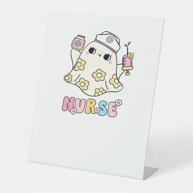 Signe De Table Infirmière fantôme rétro Halloween Design T-shirt  (Recto)