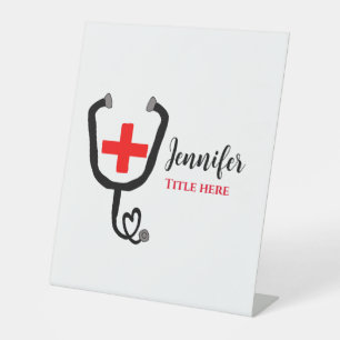 Signe De Table Infirmière médecin rouge plus stéthoscope ajouter