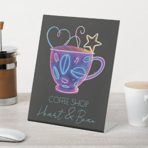 Signe De Table Inscription de la coupe de café Heart & Bean Neon