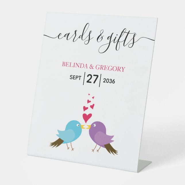 Signe De Table Inséparables & Coeurs Cartes de Mariage & Cadeaux (Recto)