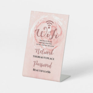 Signe De Table Internet WiFi Mot de passe Pink Watercolor Salon