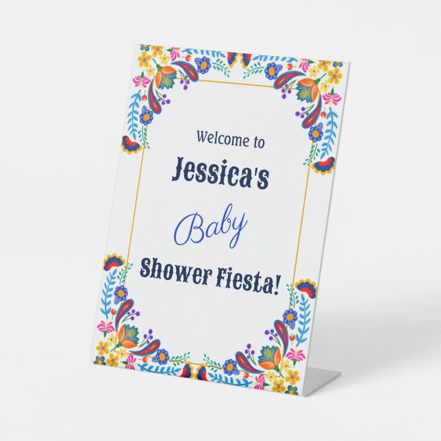 Signe De Table Invitation au Baby shower Floral de Fiesta mexicai (Recto)