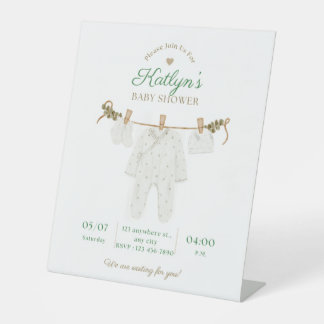 Signe De Table Invitation Baby shower beige et vert clair