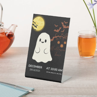 Signe De Table Invitation de fête d'Halloween de fantôme mignon