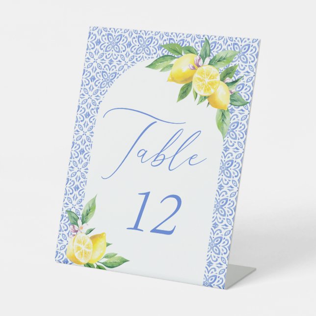 Signe De Table Italien bleu Positano Lemon Numéro de table (Recto)