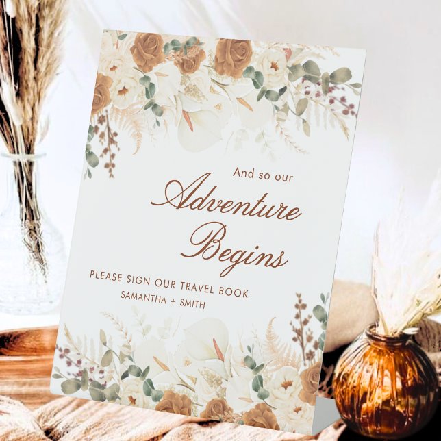 Signe De Table Ivory Terracotta Floral “Our Adventure Begins”  (Créateur téléchargé)