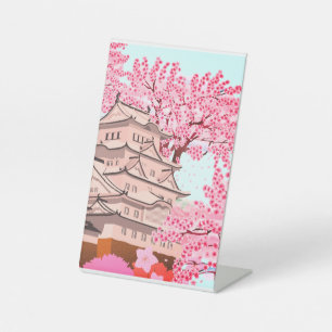 Signe De Table Japonais Sakura Castle Art - Cherry Blossom Printe