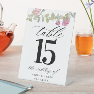 Signe De Table Jardin d'été Aquarelle Florale Numéro de table