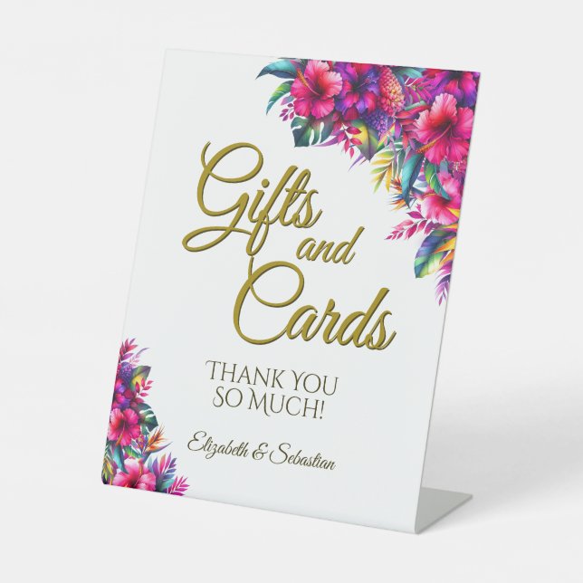 Signe De Table Jardin Tropical Floral Cadeaux & Cartes Mariage (Recto)