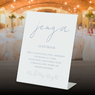 Signe De Table Jenga Guestbook Dusty Blue Minimaliste Script